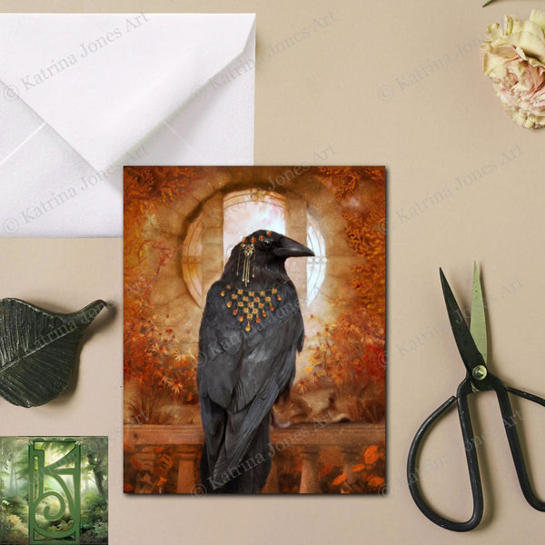 Fantasy Raven Greeting Card Crow Bird Enchanted Magic Witchy Blank Notecard