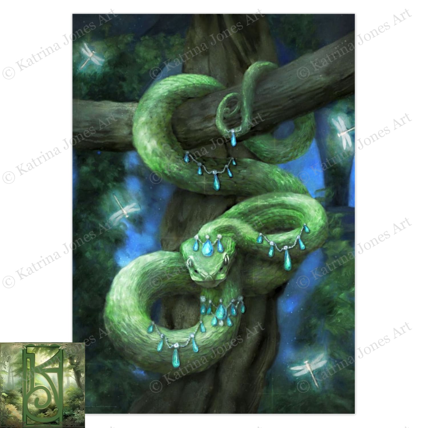 Fantasy Snake Greeting Card Mythic Magical Enchanted Artistic Blank Notecard 1
