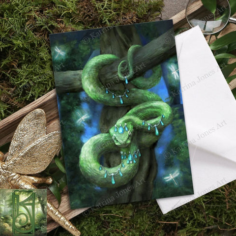 Fantasy Snake Greeting Card Mythic Magical Enchanted Artistic Blank Notecard