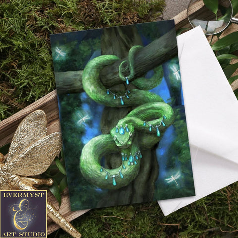 Fantasy Snake Greeting Card Mythic Magical Enchanted Artistic Blank Notecard