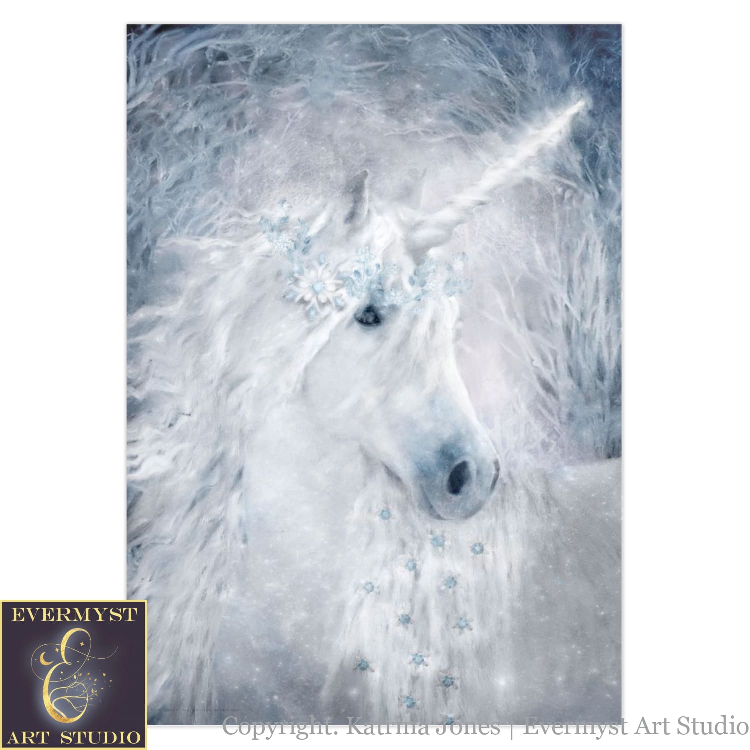 Fantasy Unicorn Greeting Card Winter White Blank Notecards Stationary 1