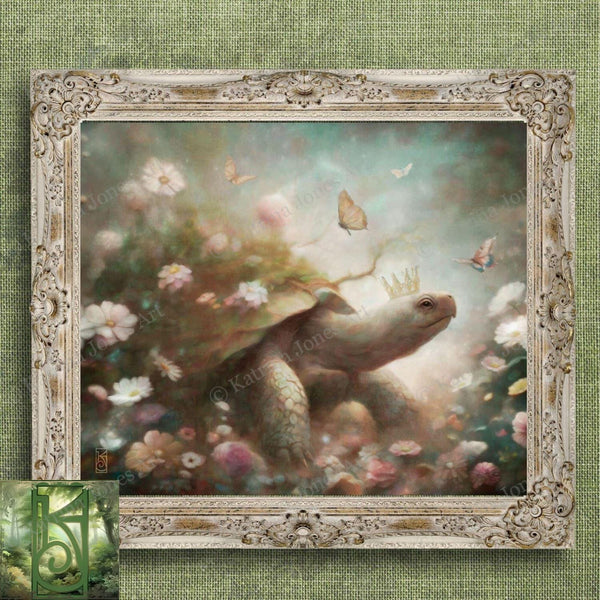 Fantasy Animal Art Print - Whimsical Tortoise Flower Painting