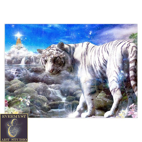 Fantasy White Tiger Greeting Card Mythic 1