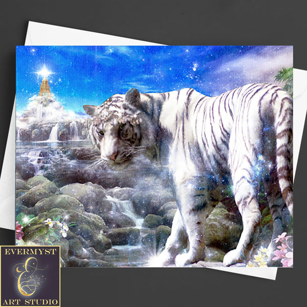 Fantasy White Tiger Greeting Card Mythic