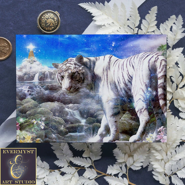 Fantasy White Tiger Greeting Card Mythic