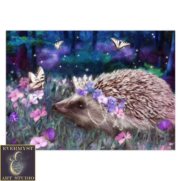 Fantasy Woodland Animal Greeting Card Cute Hedgehog Artistic Fairy Tale Forest Blank Notecard