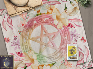 Floral Altar And Tarot Cloth - Litha Pentacle Witch Wicca Spring Summer Decor 22X22 Inch Twill