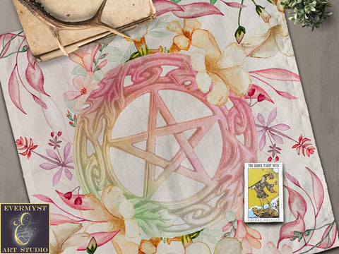 Floral Altar And Tarot Cloth - Litha Pentacle Witch Wicca Spring Summer Decor 22X22 Inch Twill