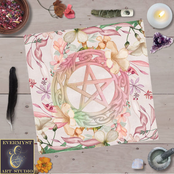 Floral Altar And Tarot Cloth - Litha Pentacle Witch Wicca Spring Summer Decor Square