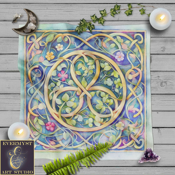 a painting on a wooden wall with candles and flowers