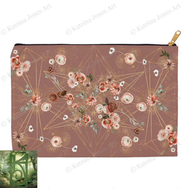 Floral Geometric Earthy Colors Accessory Pouches Vintage Design Witch Wicca Pagan Decor Zippered