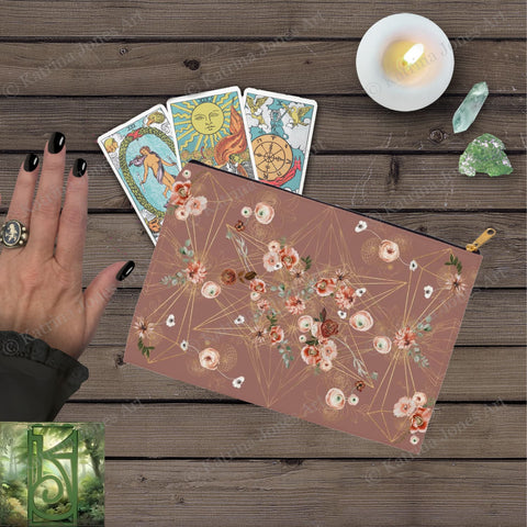 Floral Geometric Earthy Colors Accessory Pouches Vintage Design Witch Wicca Pagan Decor Zippered
