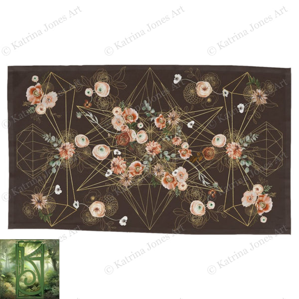 Altar Cloth Tarot Floral Crystal Grid Red Earth Brown Rec