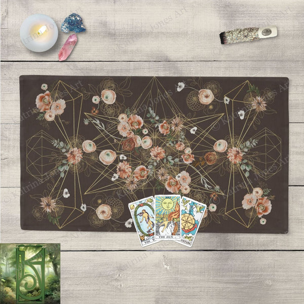 Altar Cloth Tarot Floral Crystal Grid Red Earth Brown Cotton Twill Rec