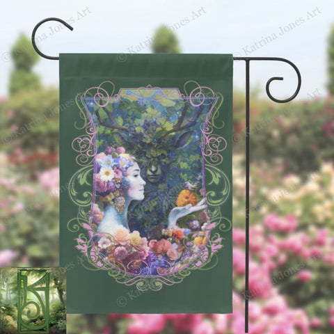 Summer Fantasy Garden Flag - Witchy Pagan Decoration Single / 12X18 Inch