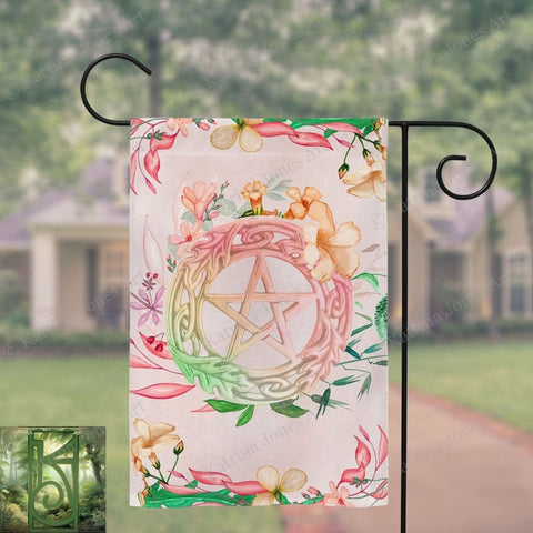 Floral Pentacle Garden Flag - Witch Pagan Wicca Decor And Gift