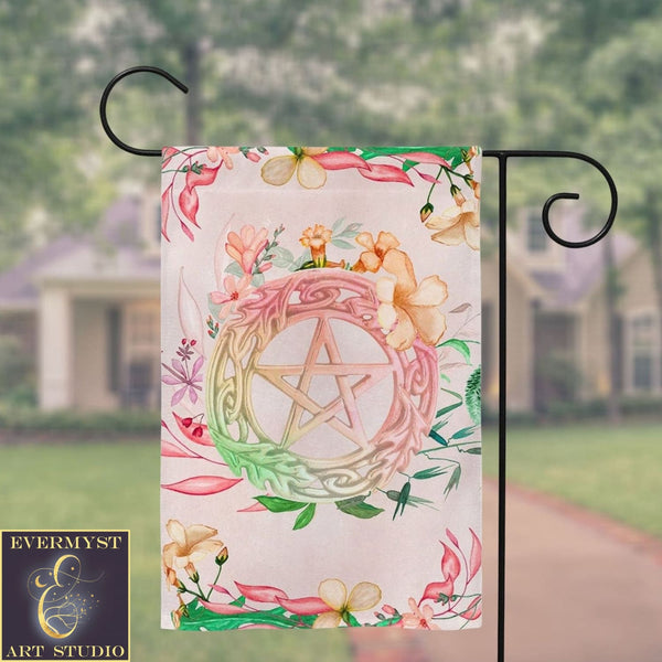 Floral Pentacle Garden Flag - Witch Pagan Wicca Decor And Gift