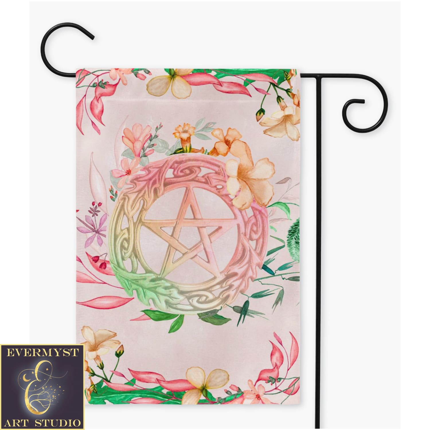 Floral Pentacle Garden Flag - Witch Pagan Wicca Decor And Gift Double / 12X18 Inch