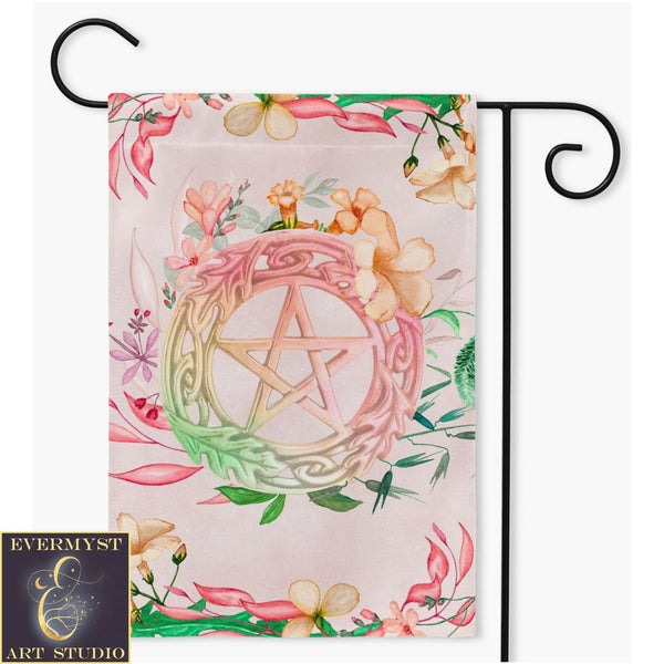 Floral Pentacle Garden Flag - Witch Pagan Wicca Decor And Gift Single / 18.325X27 Inch