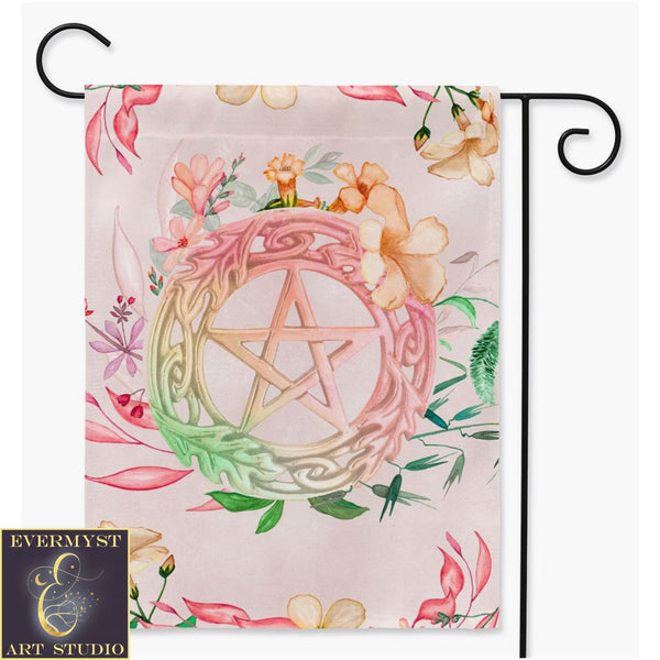 Floral Pentacle Garden Flag - Witch Pagan Wicca Decor And Gift Single / 24.5X32.125 Inch