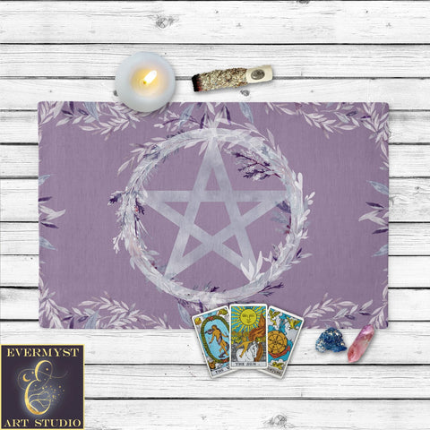 Floral Pentacle Witch Altar Cloth Purple Tarot Reading Mat Cotton Twill Rec