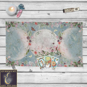 Floral Triple Moon Altar Cloth - Litha Solstice Tarot Mat For Decor Rec