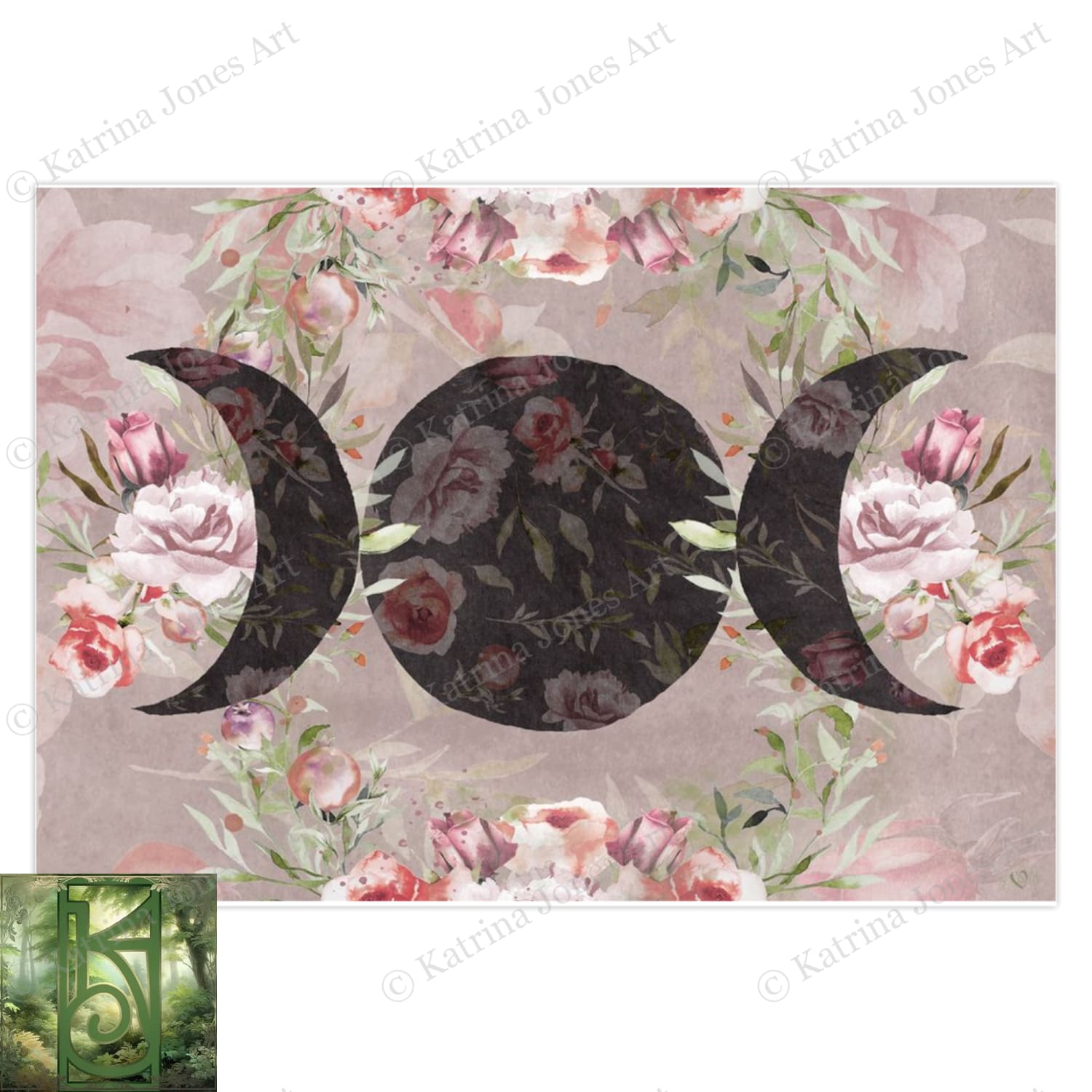 Floral Triple Moon Folded Blank Greeting Cards Wicca Pagan Witch Decor Witchy 5 Card