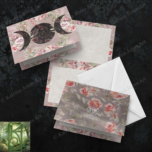 Floral Triple Moon Folded Blank Greeting Cards Wicca Pagan Witch Decor Witchy Card