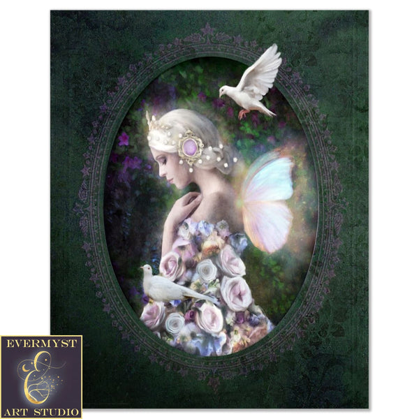 Flower Fairy Art Painting - Mythical Faerie Fantasy Wall 8 X 10 Paper