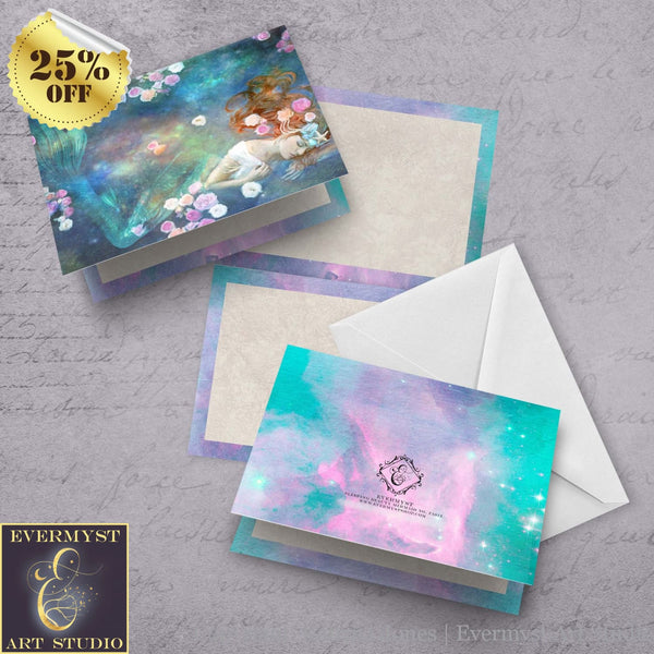 Flower Mermaid Greeting Card Mythic Fantasy Blank Notecard