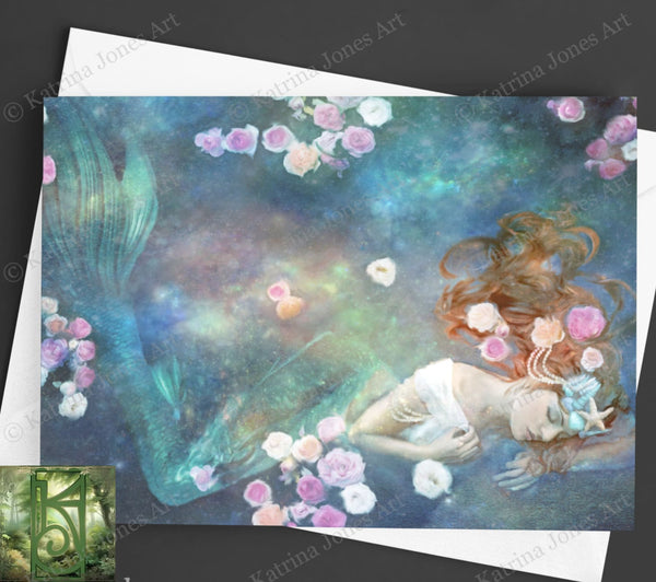 Flower Mermaid Greeting Card Mythic Fantasy Blank Notecard