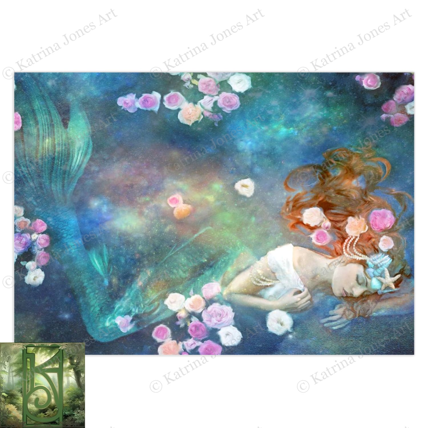 Flower Mermaid Greeting Card Mythic Fantasy Blank Notecard 5 Cards