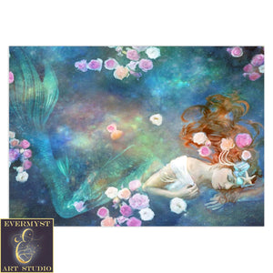 Flower Mermaid Greeting Card Mythic Fantasy Blank Notecard 5 Cards