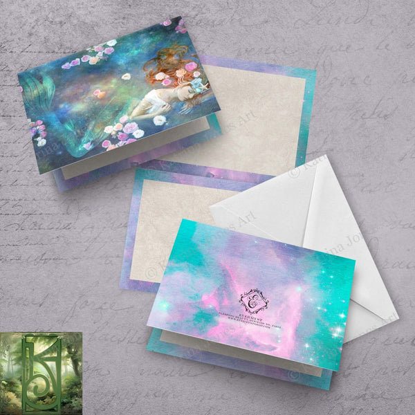 Flower Mermaid Greeting Card Mythic Fantasy Blank Notecard