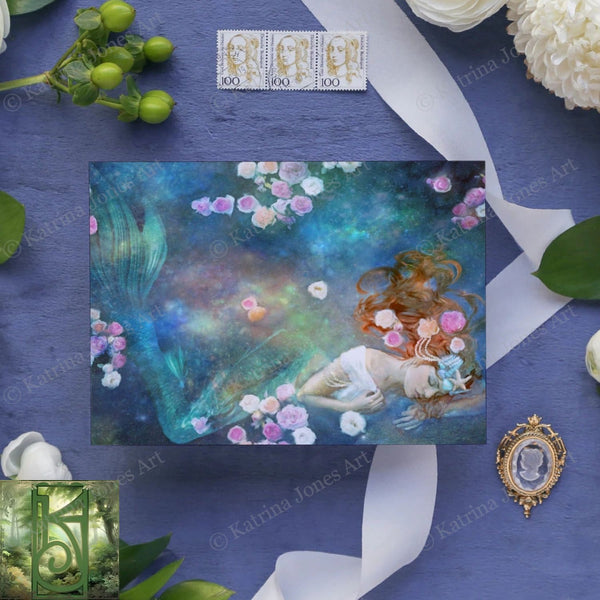 Flower Mermaid Greeting Card Mythic Fantasy Blank Notecard