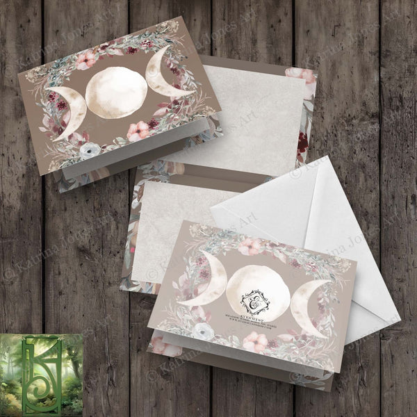 Flower Moon Greeting Card Wicca Witch Divine Feminine Symbol Trple Blank Notecards
