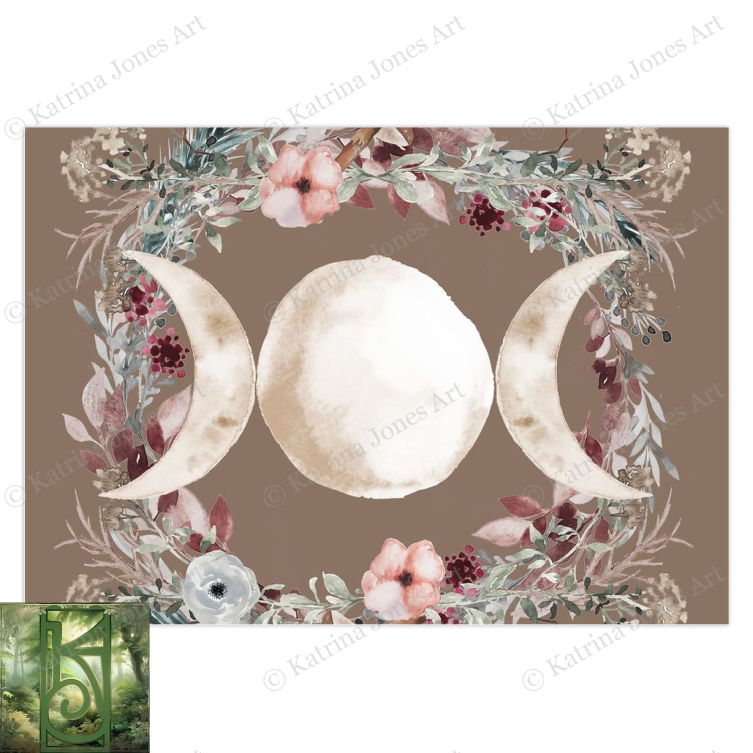 Flower Moon Greeting Card Wicca Witch Divine Feminine Symbol Trple Blank Notecards 10 Cards