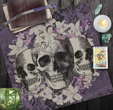 Gothic Skulls Altar Cloth - Vintage Skull Flowers Tarot Mat Square