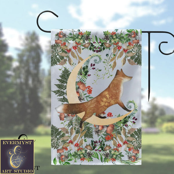 Forest Fox Garden Flag - Whimsical Folk Woodland Cottage