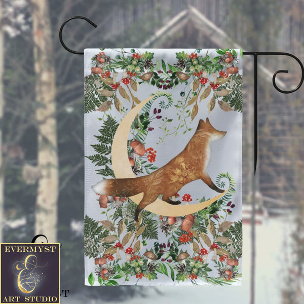 Forest Fox Garden Flag - Whimsical Folk Woodland Cottage