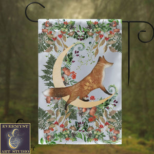 Forest Fox Garden Flag - Whimsical Folk Woodland Cottage Single / 12X18 Inch