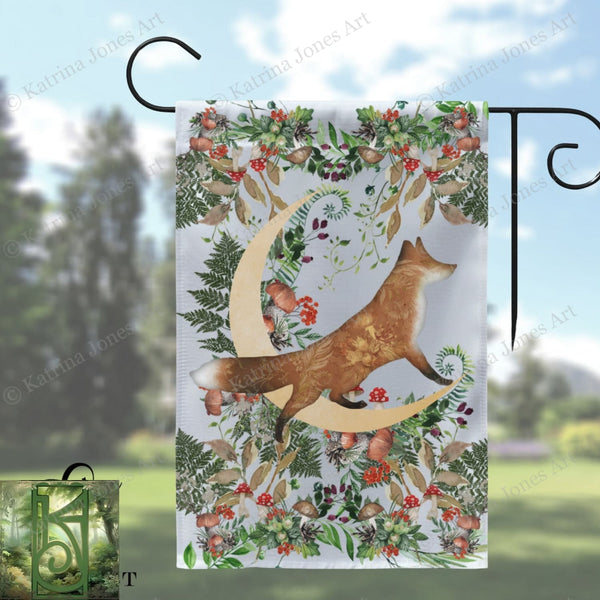 Forest Fox Garden Flag - Whimsical Folk Woodland Cottage