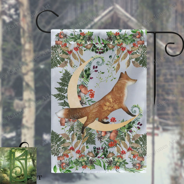 Forest Fox Garden Flag - Whimsical Folk Woodland Cottage