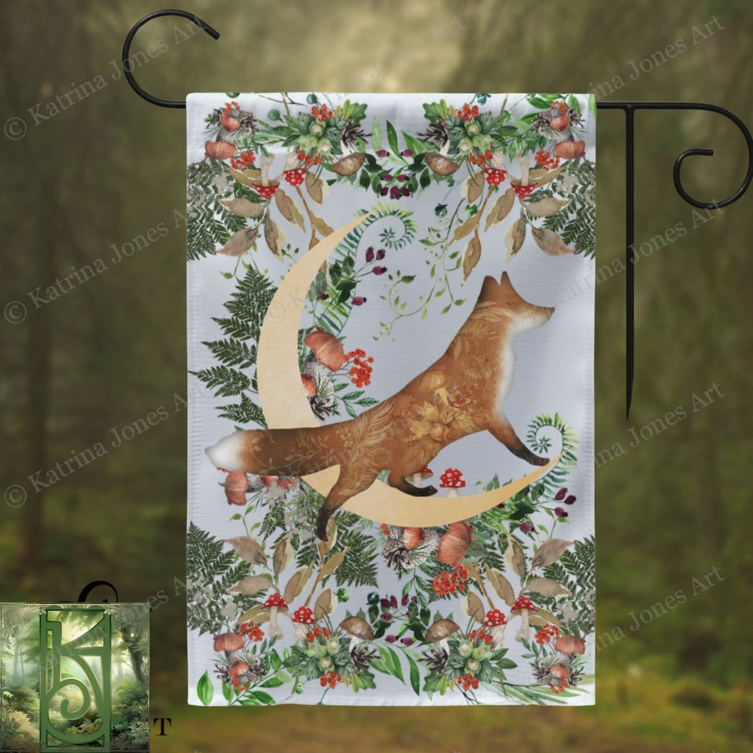 Forest Fox Garden Flag - Whimsical Folk Woodland Cottage Single / 12X18 Inch
