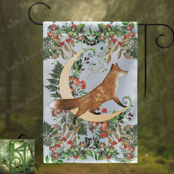 Forest Fox Garden Flag - Whimsical Folk Woodland Cottage Single / 12X18 Inch