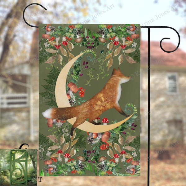 Whimsical Fox Garden Flag - Woodland Cottage Banner
