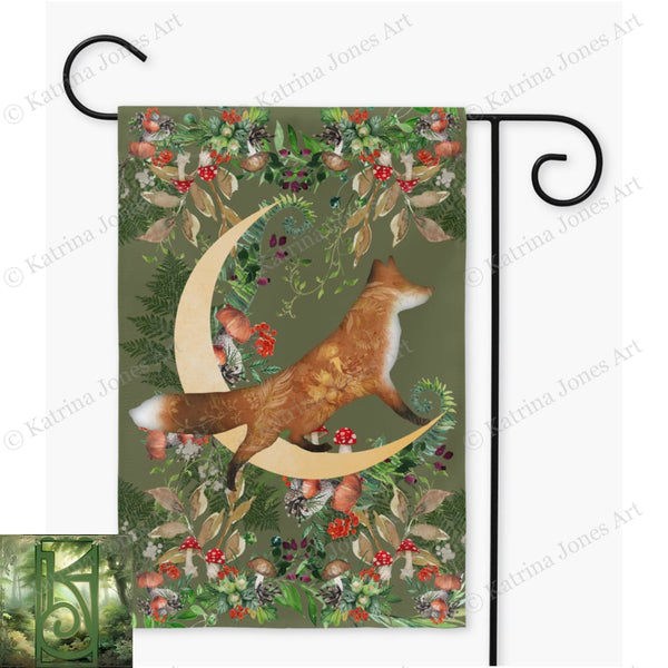 Whimsical Fox Garden Flag - Woodland Cottage Banner
