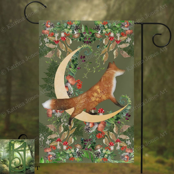 Whimsical Fox Garden Flag - Woodland Cottage Banner Double / 12X18 Inch