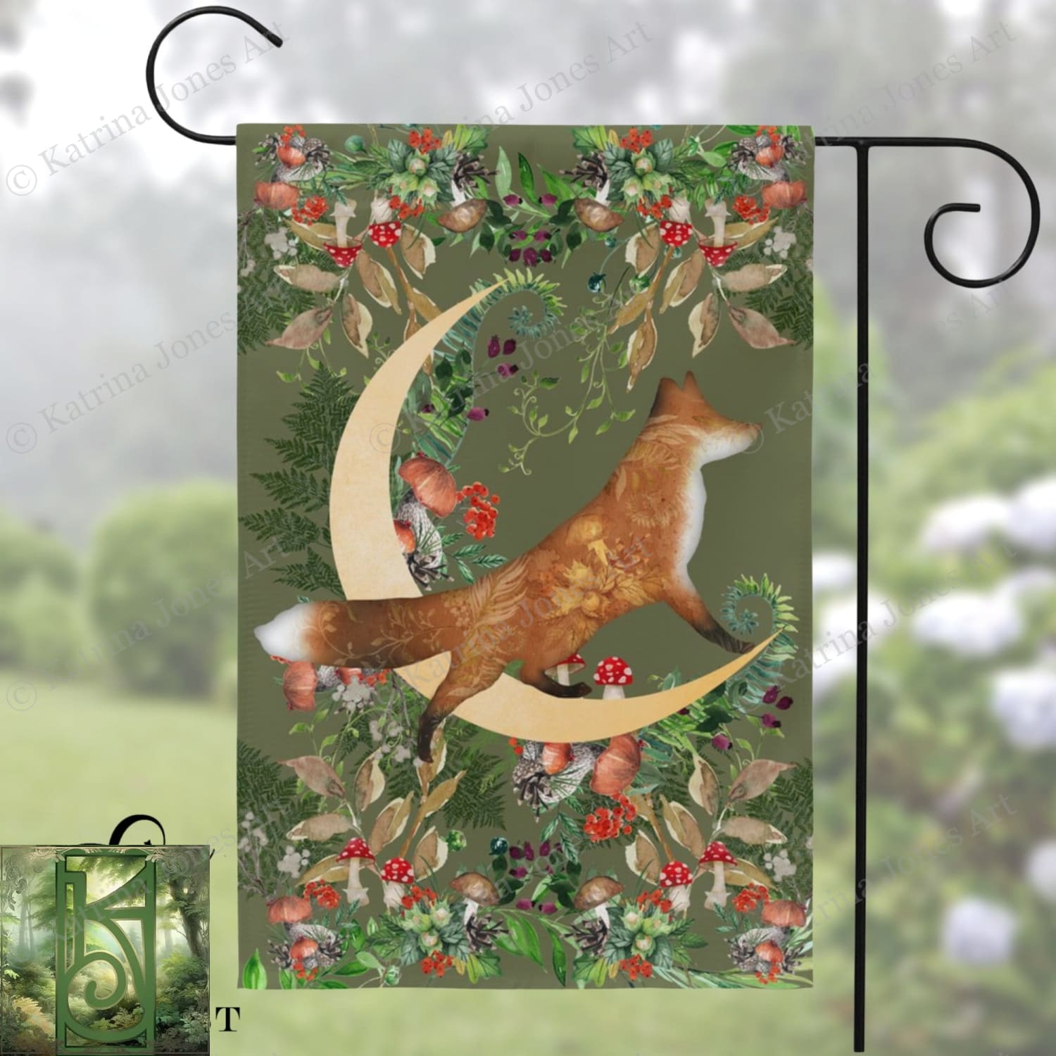 Whimsical Fox Garden Flag - Woodland Cottage Banner Single / 12X18 Inch