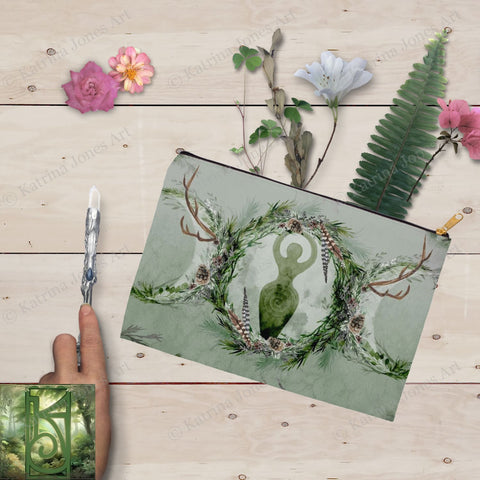 Forest Goddess Earth Nature Accessory Pouches Vintage Design Witch Wicca Pagan Decor Zippered Tarot